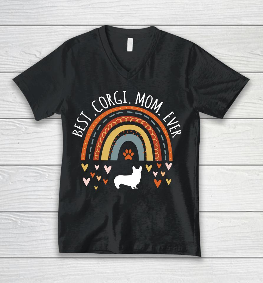 Best Corgi Mom Ever Rainbow Gifts For Corgi Lover Dog Mama Unisex V-Neck T-Shirt