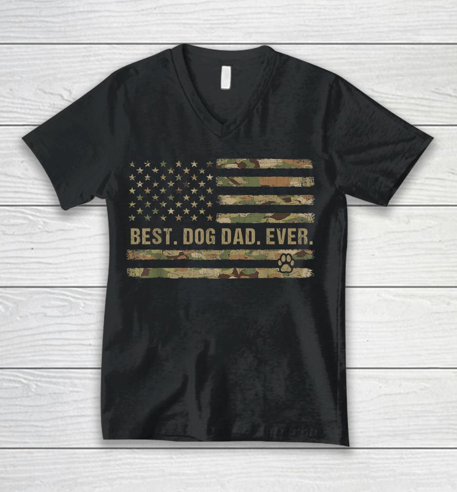Best Dog Dad Ever American Flag Father's Day Camouflage Unisex V-Neck T-Shirt