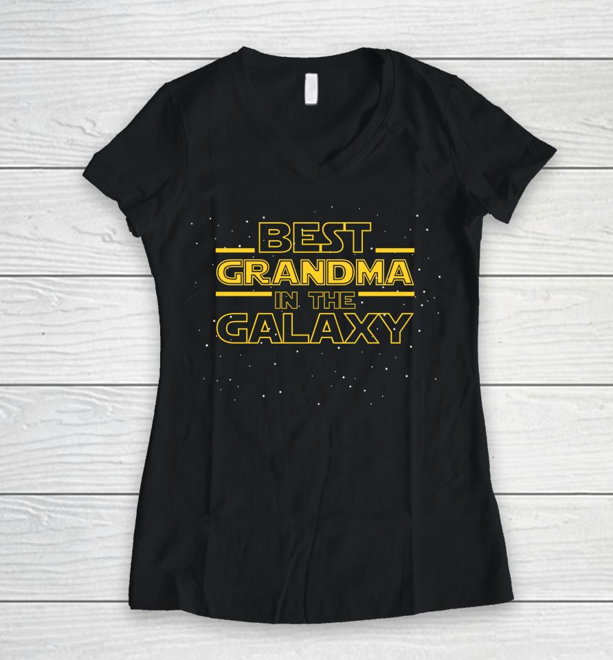 Best Grandma In The Galaxy Grandmother Women V-Neck T-Shirt
