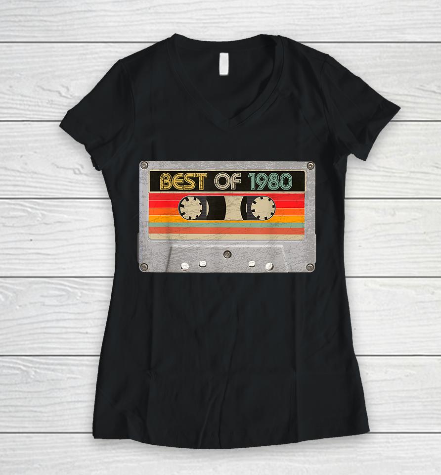 Best Of 1980 Birthday Vintage Women V-Neck T-Shirt
