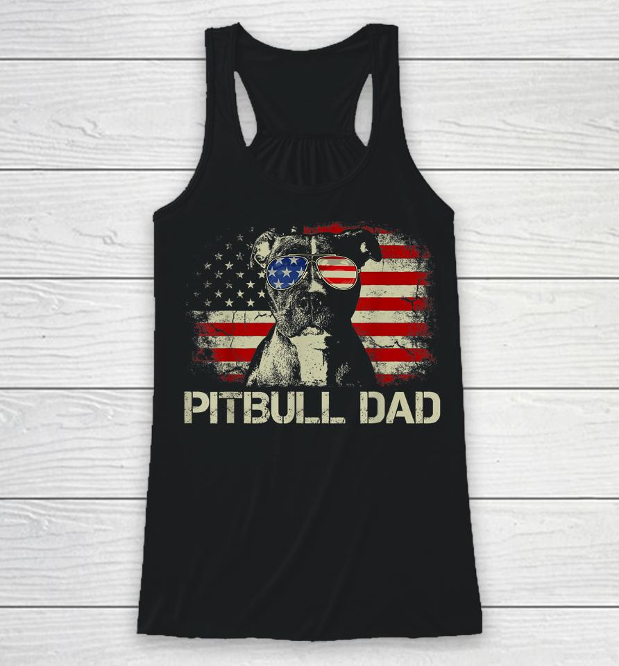Best Pitbull Dad Ever American Flag 4Th Of July Gift Racerback Tank
