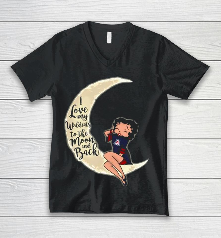 Betty Boop I Love My Arizona Wildcats To The Moon And Back Unisex V-Neck T-Shirt