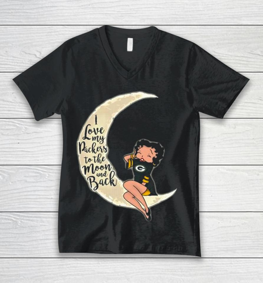 Betty Boop I Love My Green Bay Packers To The Moon And Back Unisex V-Neck T-Shirt