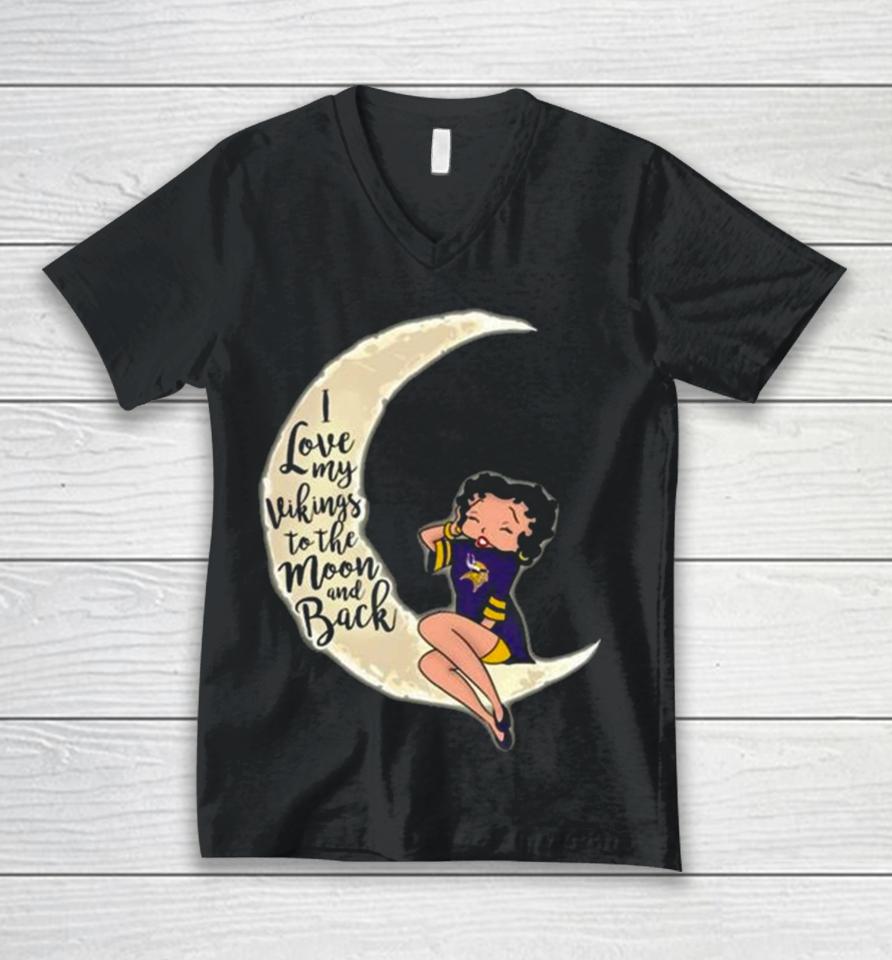 Betty Boop I Love My Minnesota Vikings To The Moon And Back Unisex V-Neck T-Shirt