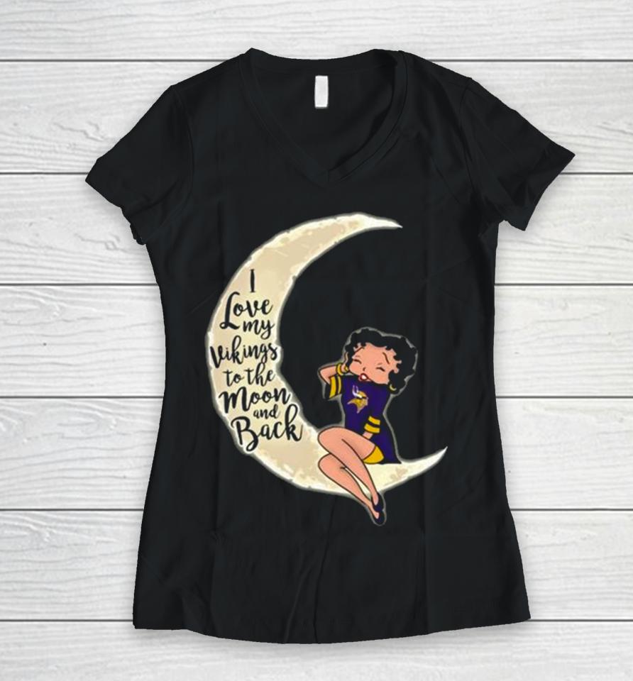 Betty Boop I Love My Minnesota Vikings To The Moon And Back Women V-Neck T-Shirt
