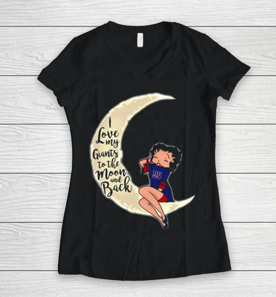 Betty Boop I Love My New York Giants To The Moon And Back Women V-Neck T-Shirt