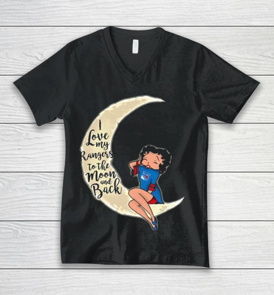 Betty Boop I Love My New York Rangers To The Moon And Back Unisex V-Neck T-Shirt