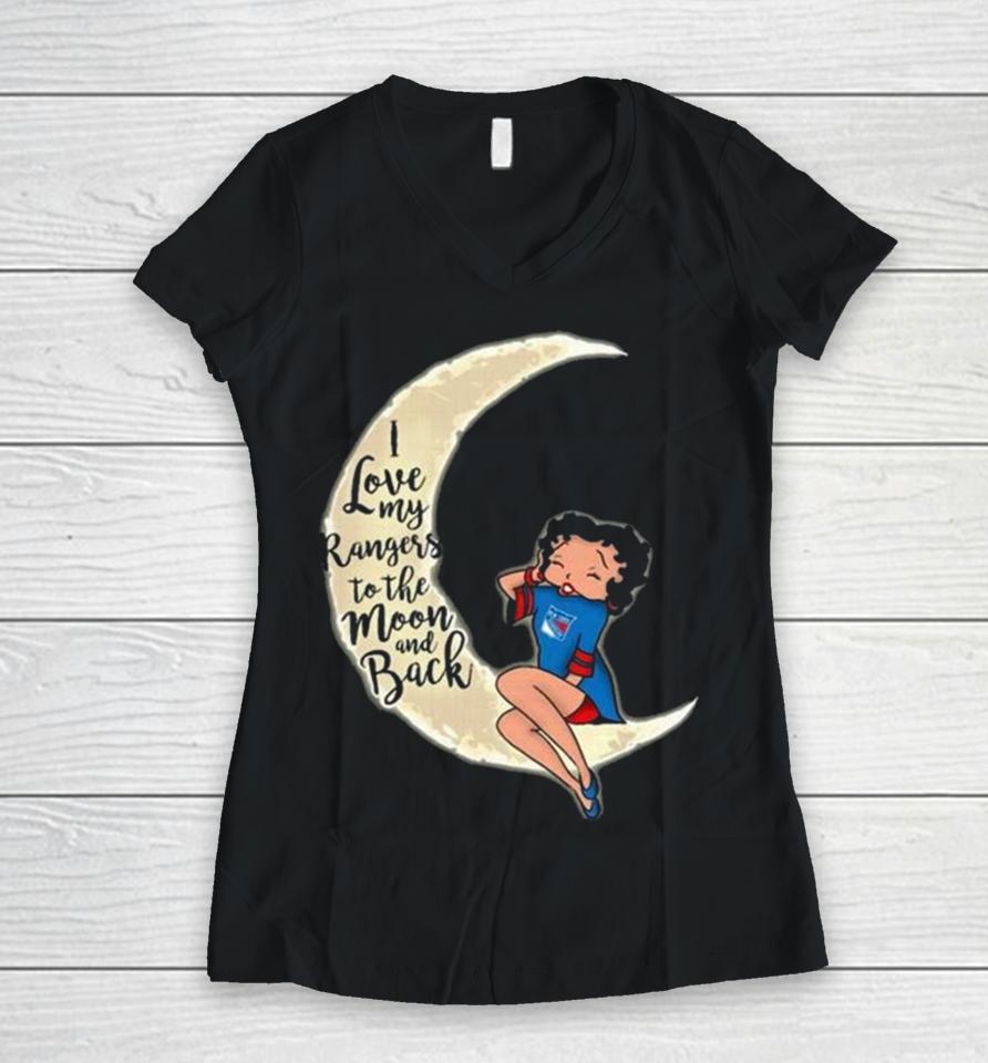 Betty Boop I Love My New York Rangers To The Moon And Back Women V-Neck T-Shirt