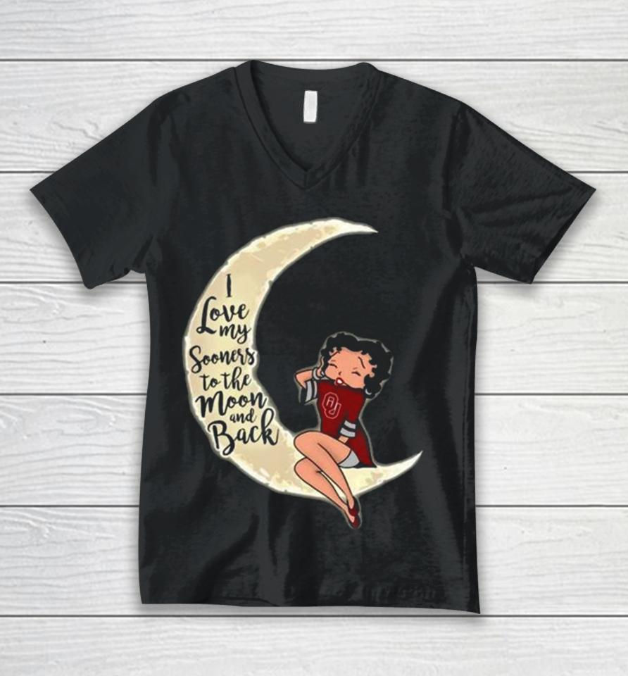 Betty Boop I Love My Oklahoma Sooners To The Moon And Back Unisex V-Neck T-Shirt