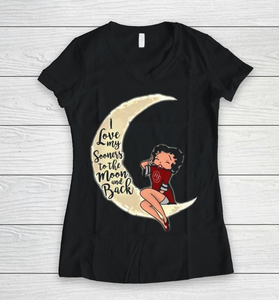 Betty Boop I Love My Oklahoma Sooners To The Moon And Back Women V-Neck T-Shirt