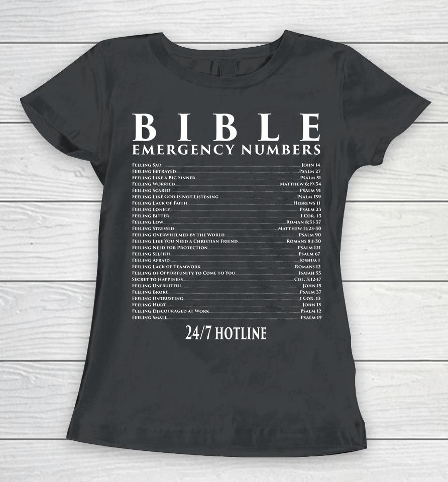 Bible Emergency Hotline Numbers Christian Women T-Shirt