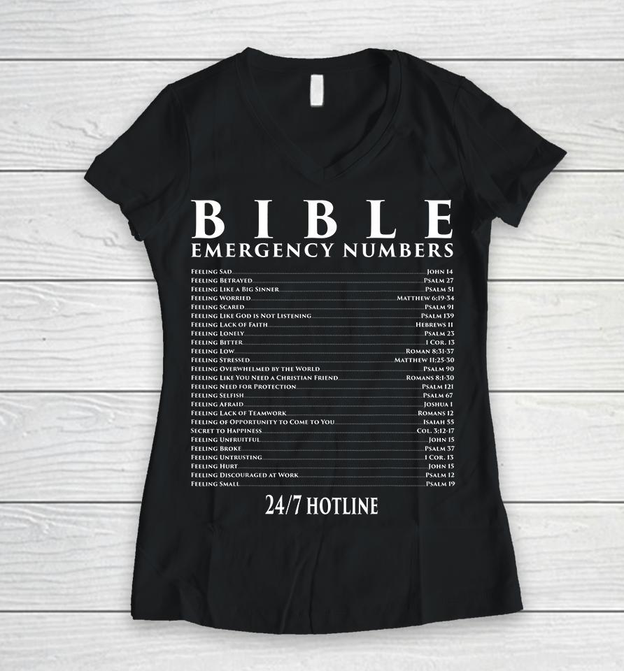 Bible Emergency Hotline Numbers Christian Women V-Neck T-Shirt