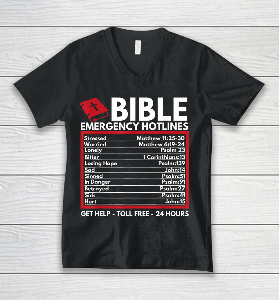 Bible Emergency Hotlines Christian Unisex V-Neck T-Shirt