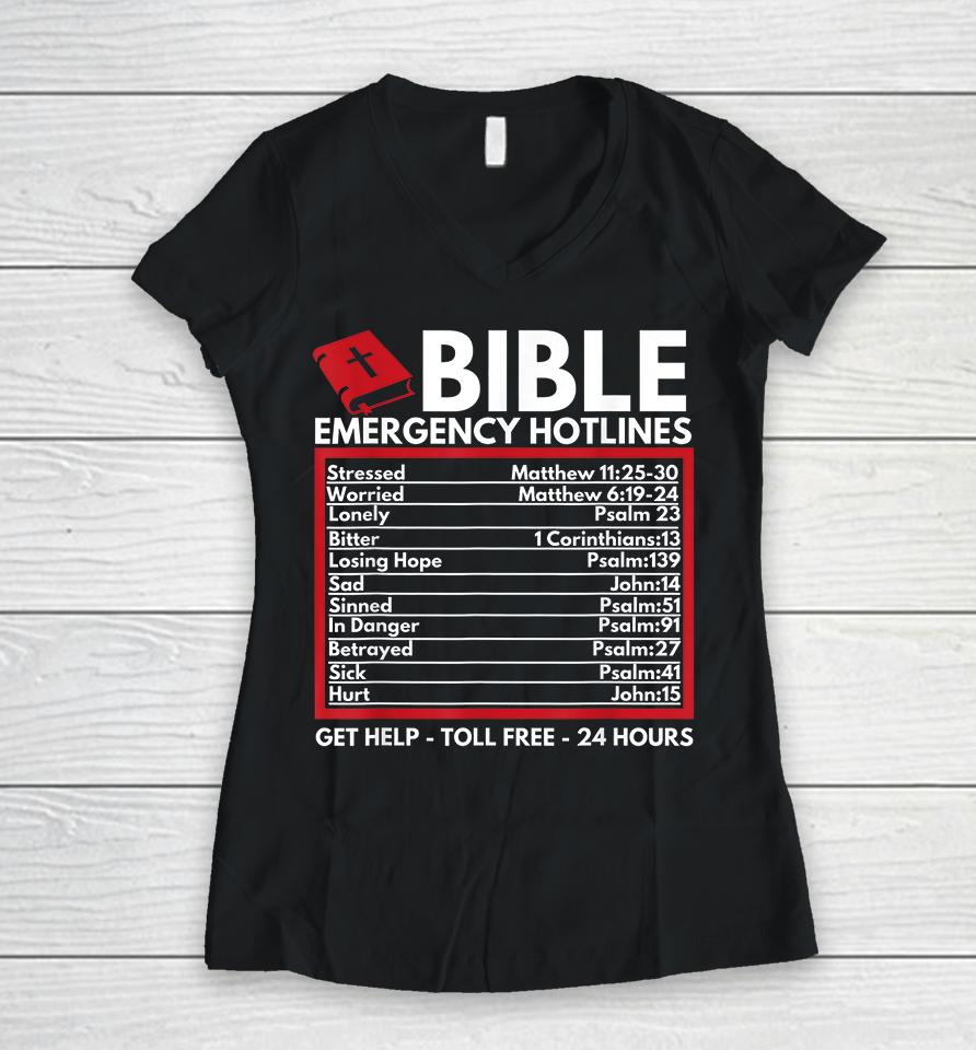 Bible Emergency Hotlines Christian Women V-Neck T-Shirt