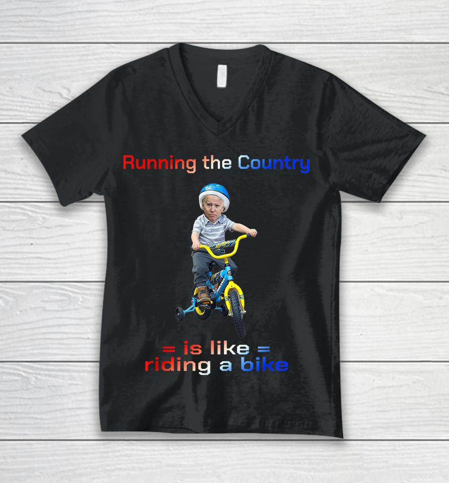 Bicycle Running The Country Is Like Riding A Bike Biden Bike Unisex V-Neck T-Shirt