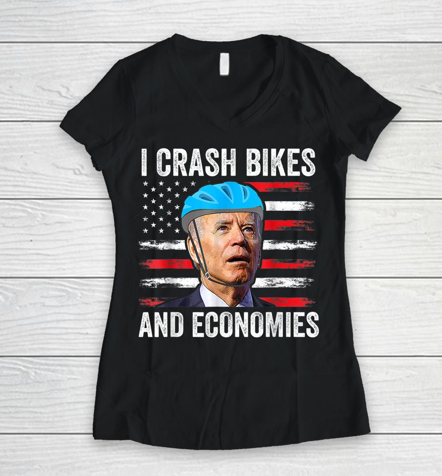 Biden Bicycle I Crash Bikes And Economies Women V-Neck T-Shirt