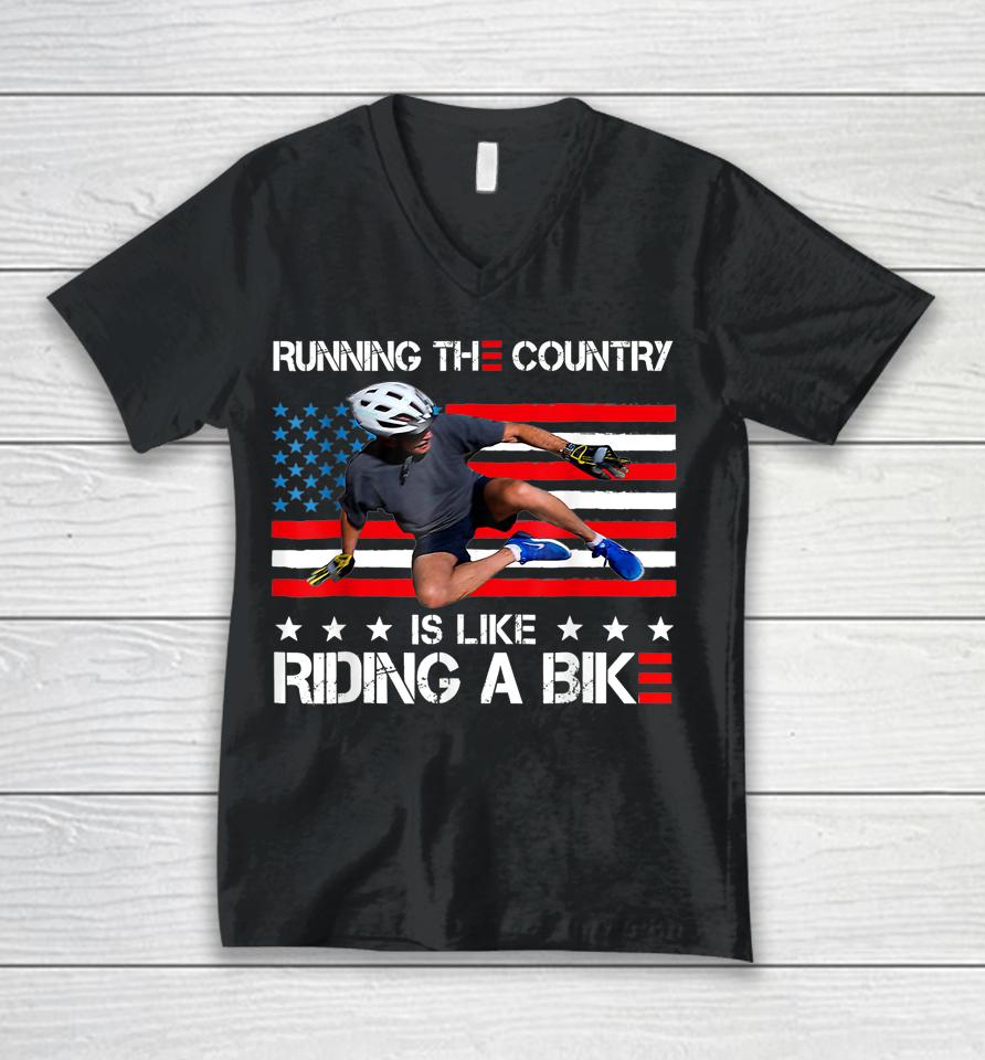 Biden Bike Bicycle Running The Country Is Like Riding A Bike Unisex V-Neck T-Shirt
