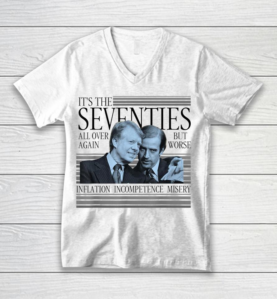 Biden Carter It's The Seventies All Over Again Political Unisex V-Neck T-Shirt