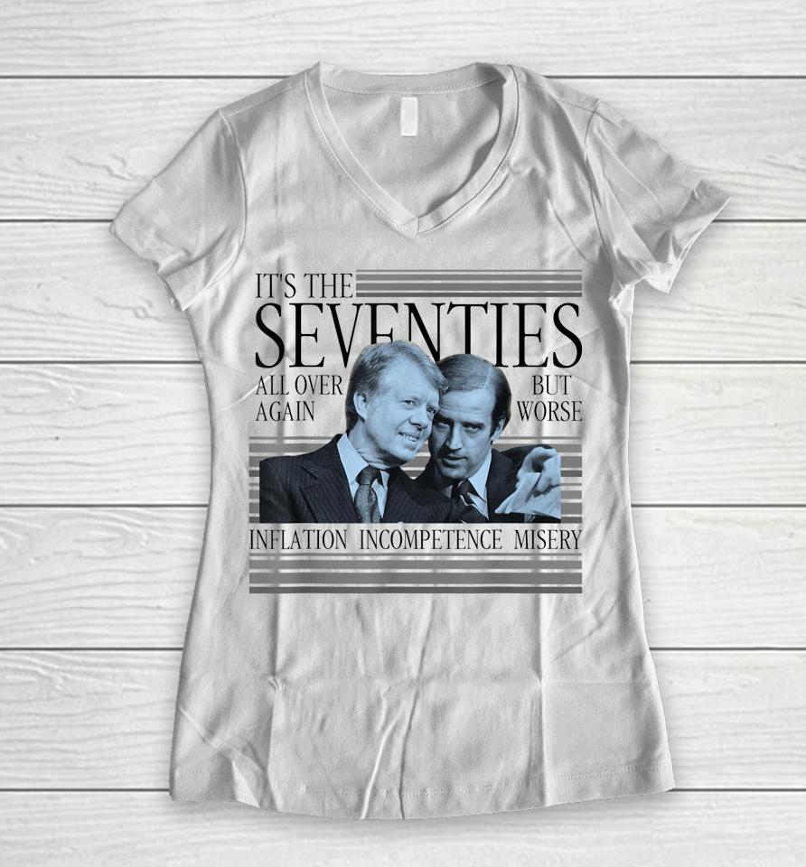 Biden Carter It's The Seventies All Over Again Political Women V-Neck T-Shirt
