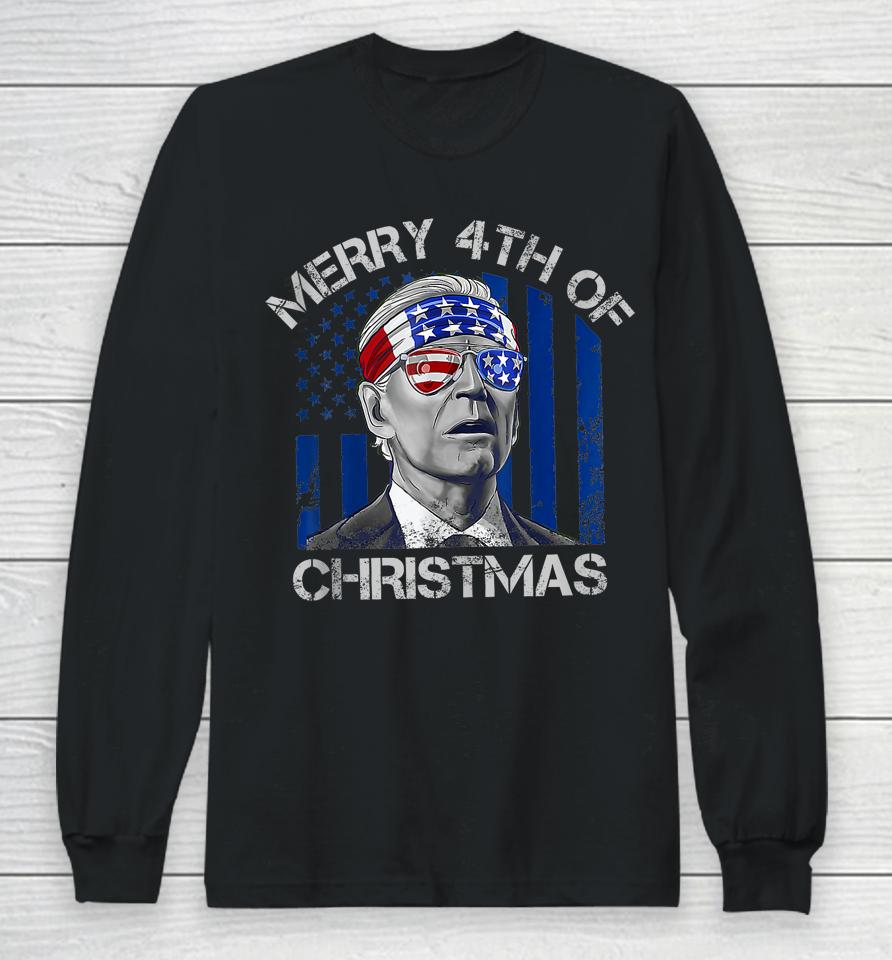 Biden Confused Merry Happy 4Th Of July Christmas Flag Long Sleeve T-Shirt
