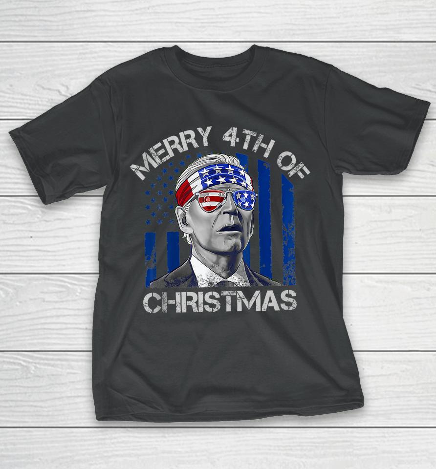 Biden Confused Merry Happy 4Th Of July Christmas Flag T-Shirt