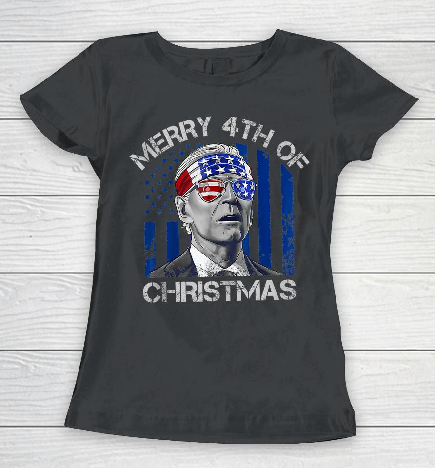 Biden Confused Merry Happy 4Th Of July Christmas Flag Women T-Shirt