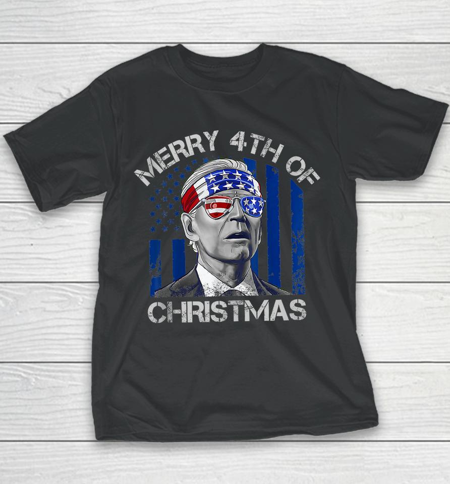 Biden Confused Merry Happy 4Th Of July Christmas Flag Youth T-Shirt