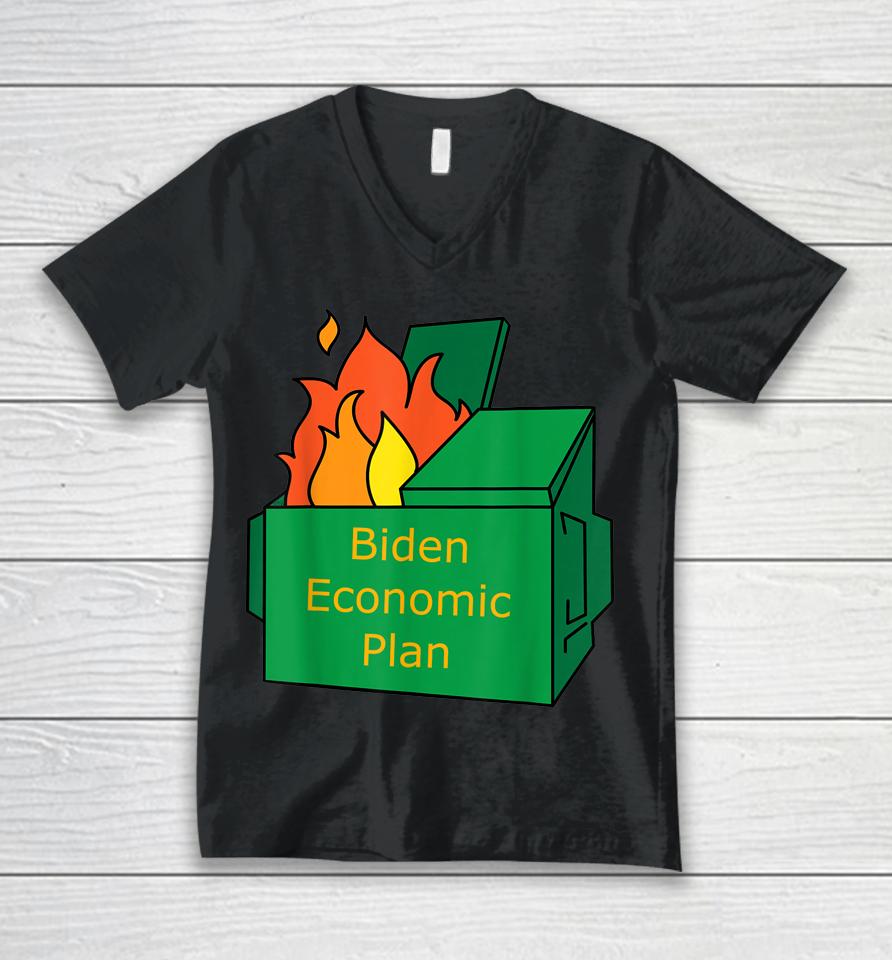 Biden Economic Plan Dumpster Fire Political Humor Unisex V-Neck T-Shirt