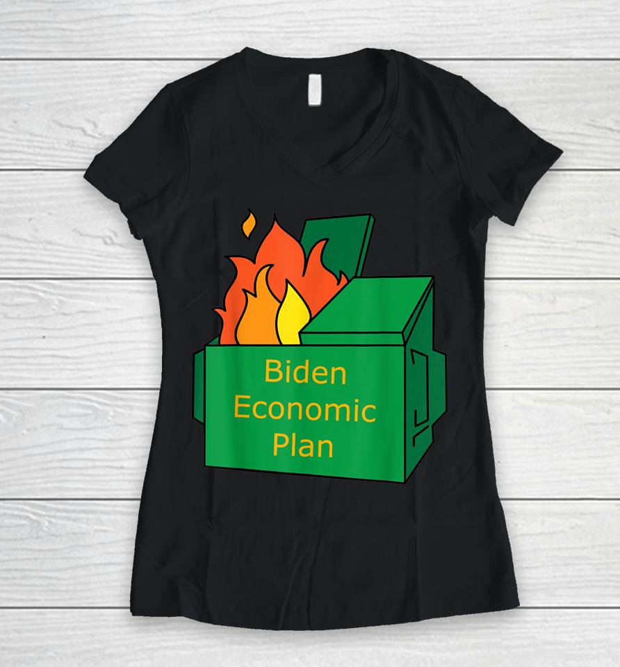 Biden Economic Plan Dumpster Fire Political Humor Women V-Neck T-Shirt