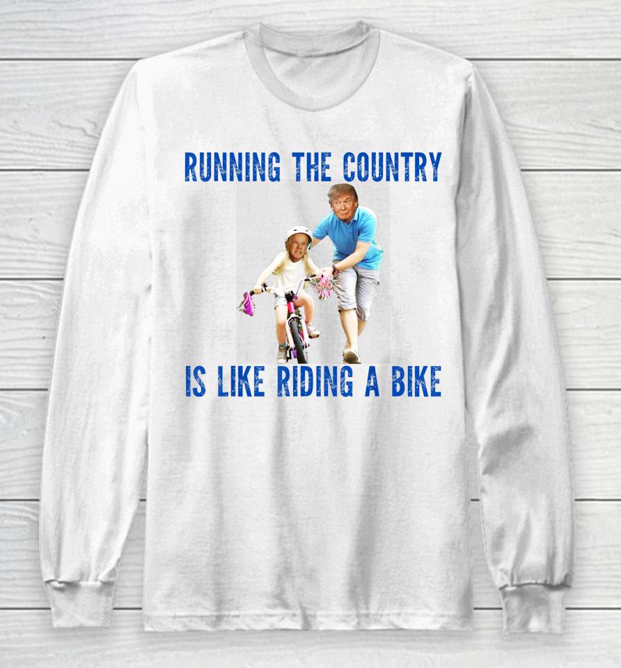 Biden Falls Off Bike Funny Joe Biden Falling Off His Bicycle Long Sleeve T-Shirt