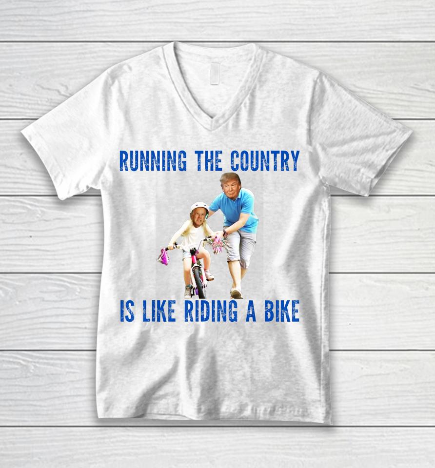 Biden Falls Off Bike Funny Joe Biden Falling Off His Bicycle Unisex V-Neck T-Shirt