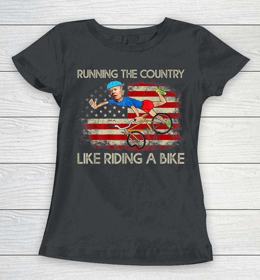 Biden Falls Off Bike Joe Biden Falling Off His Bicycle Women T-Shirt