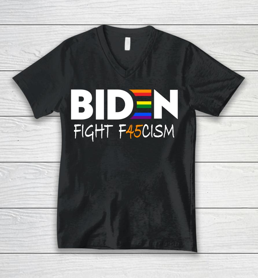 Biden Fight F45Cism Anti Republican Pride Flag Lgbtq Unisex V-Neck T-Shirt