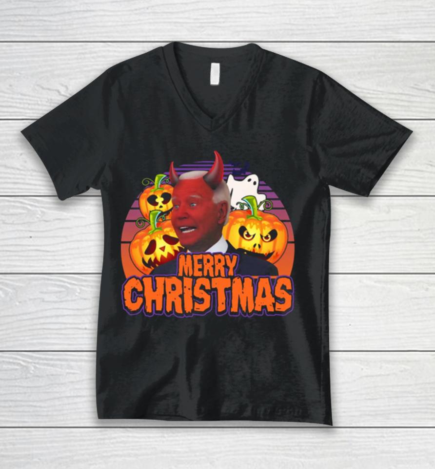 Biden Halloween Funny Confused Merry Christmas Unisex V-Neck T-Shirt