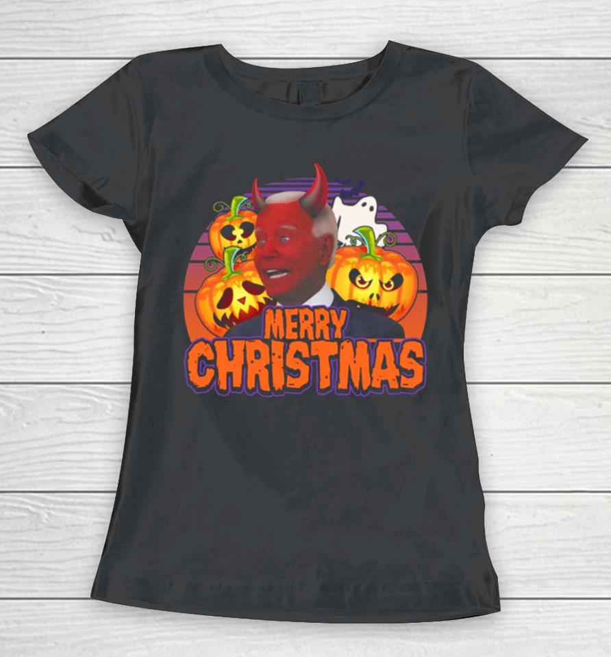 Biden Halloween Funny Confused Merry Christmas Women T-Shirt