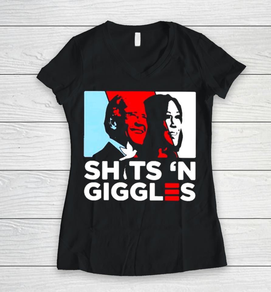 Biden Harris Sh.t N Giggles Women V-Neck T-Shirt