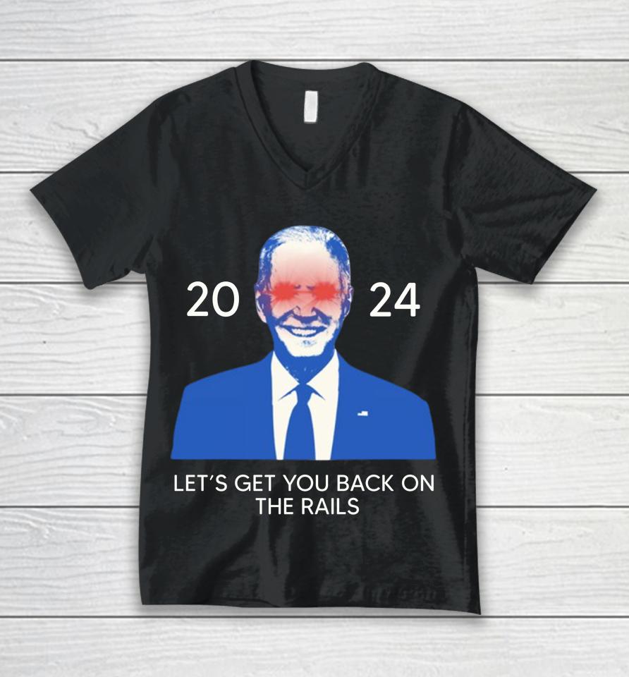 Biden Mugshot 2024 Let's Get You Back On The Rails Unisex V-Neck T-Shirt