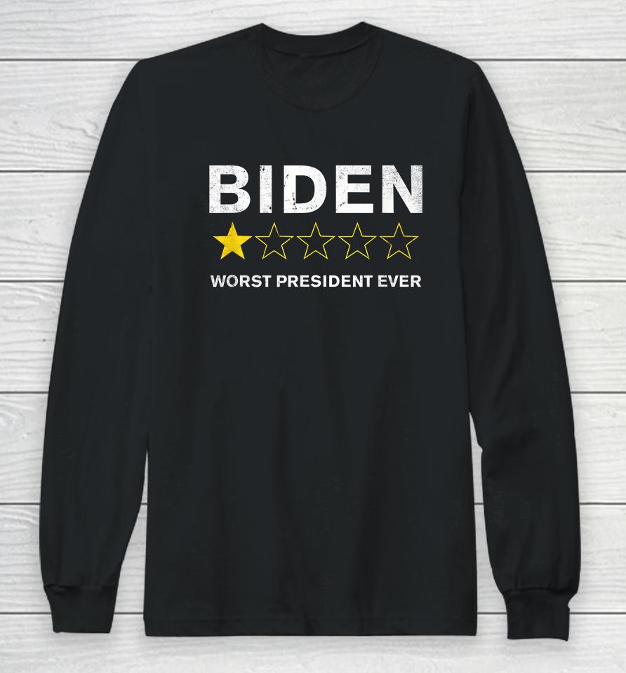 Biden Worst President Ever 1 Star Rating Long Sleeve T-Shirt