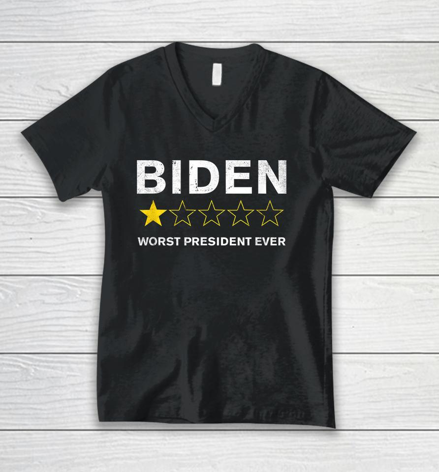 Biden Worst President Ever 1 Star Rating Unisex V-Neck T-Shirt