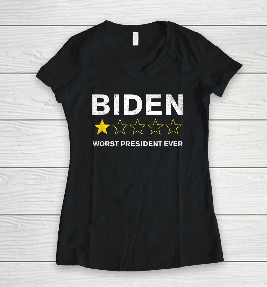 Biden Worst President Ever 1 Star Rating Women V-Neck T-Shirt