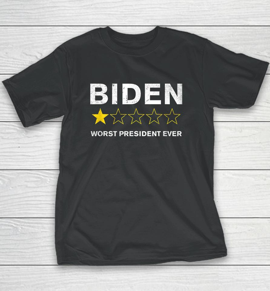 Biden Worst President Ever 1 Star Rating Youth T-Shirt