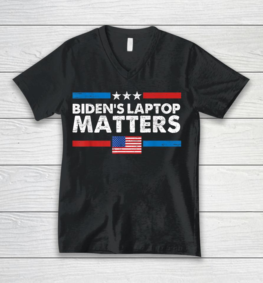 Biden's Laptop Matters Hunter's Laptop Matters Blm Funny Unisex V-Neck T-Shirt