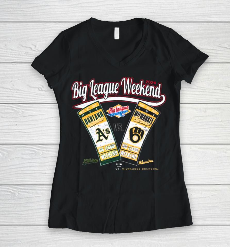 Big League Weekend 2024 Oakland Athletics Vs Milwaukee Brewers Women V-Neck T-Shirt