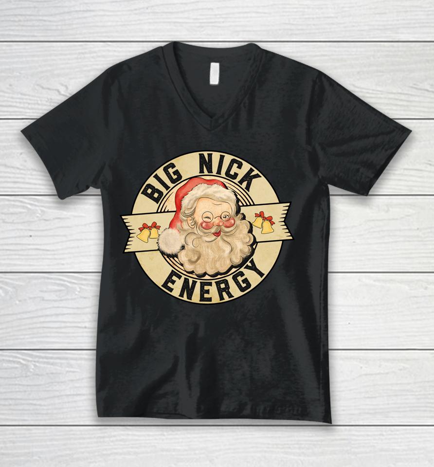 Big Nick Energy Shirt Funny Vintage Santa Claus Wink Christmas Unisex V-Neck T-Shirt