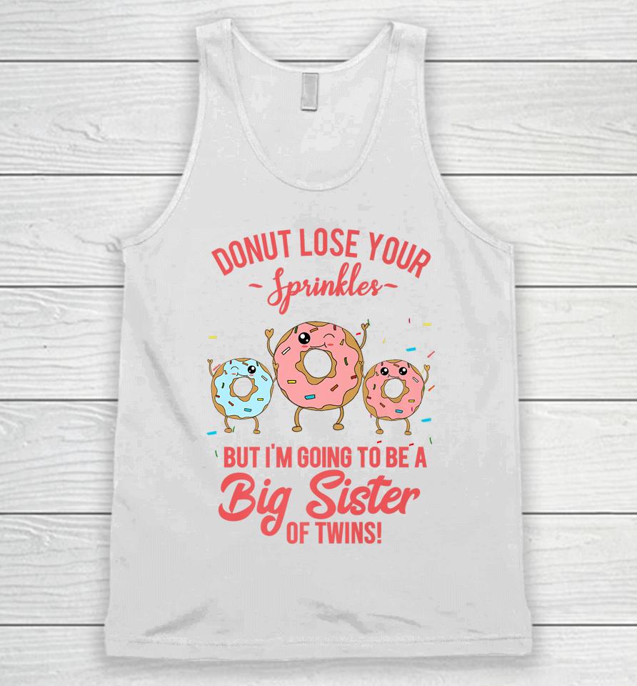 Big Sister Of Twins Pregnancy Reveal Donut Funny Sibling Unisex Tank Top