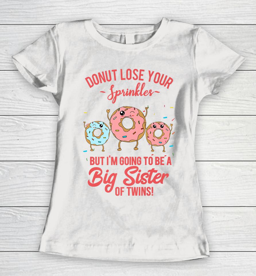 Big Sister Of Twins Pregnancy Reveal Donut Funny Sibling Women T-Shirt