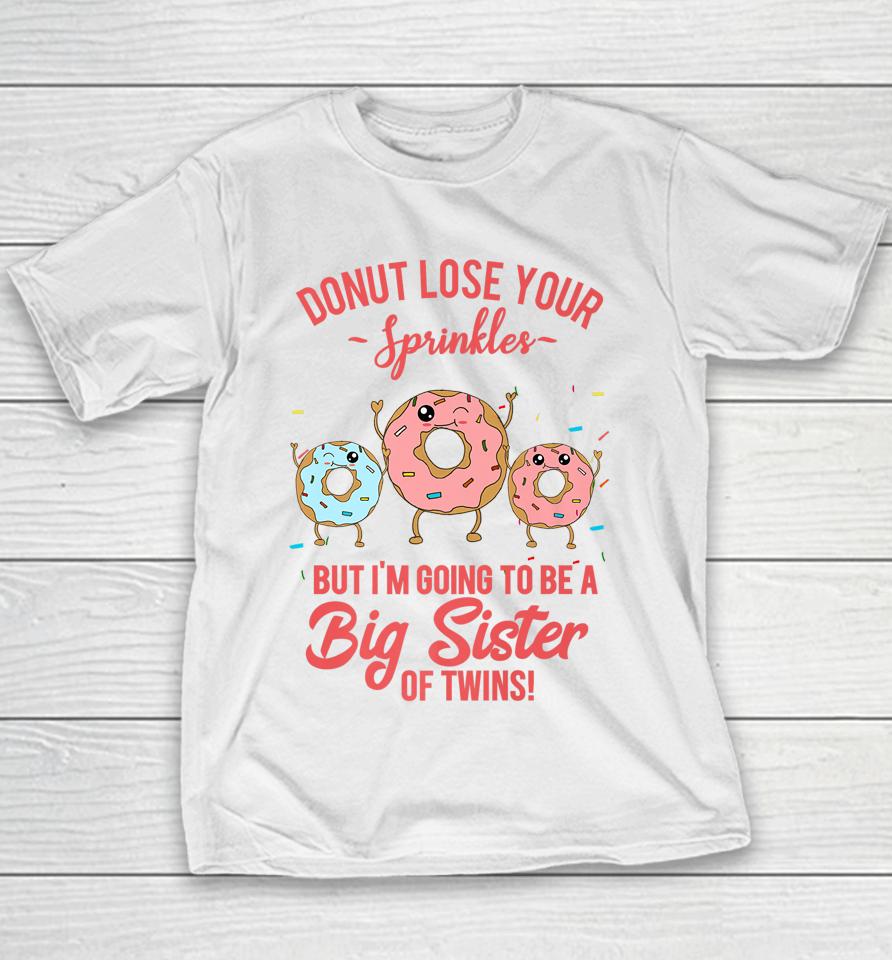 Big Sister Of Twins Pregnancy Reveal Donut Funny Sibling Youth T-Shirt