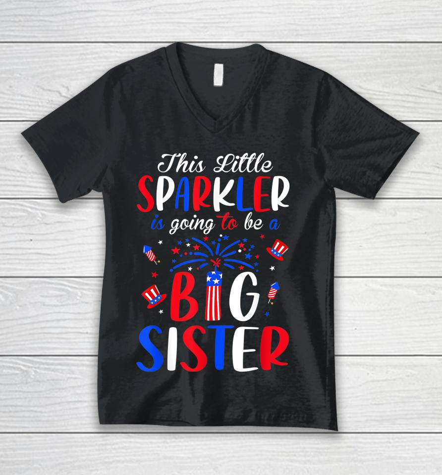 Big Sister Sparkler 4Th Of July Pregnancy Announcement Unisex V-Neck T-Shirt