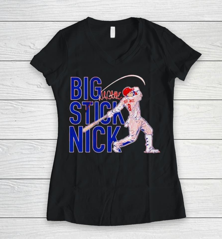 Big Stick Nick Castellanos Philadelphia Phillies Women V-Neck T-Shirt