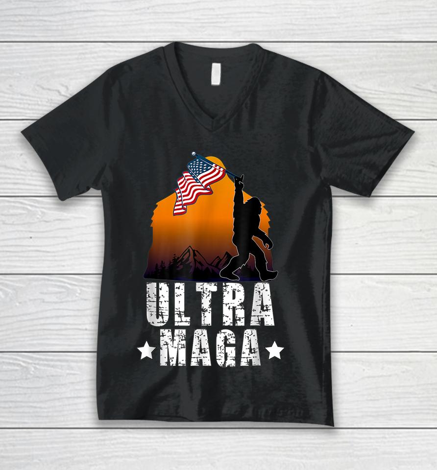 Bigfoot American Flag Ultra Maga Unisex V-Neck T-Shirt